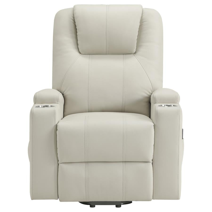 Armstrong Tufted Faux Leather Power Lift Massage Recliner Ivory