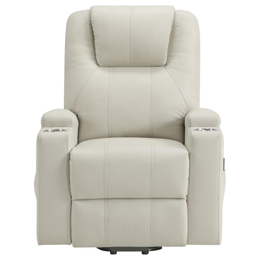 Armstrong Channeled Faux Leather Power Lift Massage Recliner Ivory