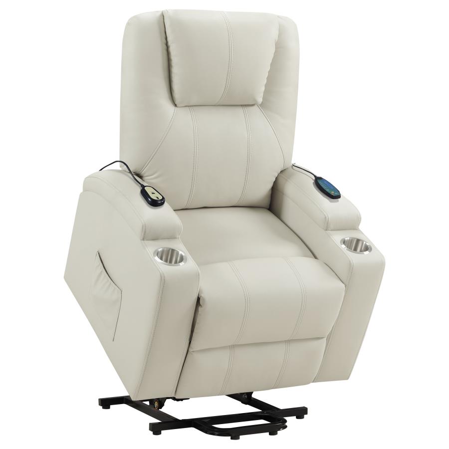 Armstrong Tufted Faux Leather Power Lift Massage Recliner Ivory