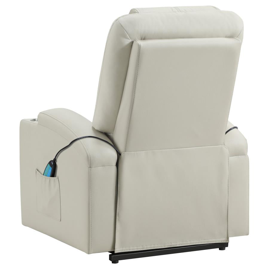 Armstrong Tufted Faux Leather Power Lift Massage Recliner Ivory
