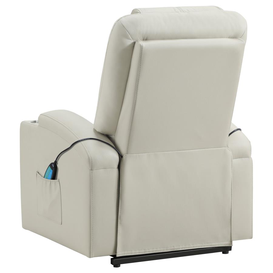 Armstrong Channeled Faux Leather Power Lift Massage Recliner Ivory
