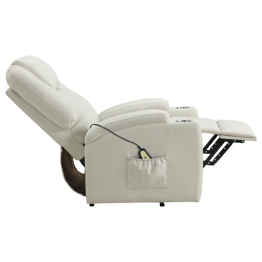 Armstrong Tufted Faux Leather Power Lift Massage Recliner Ivory