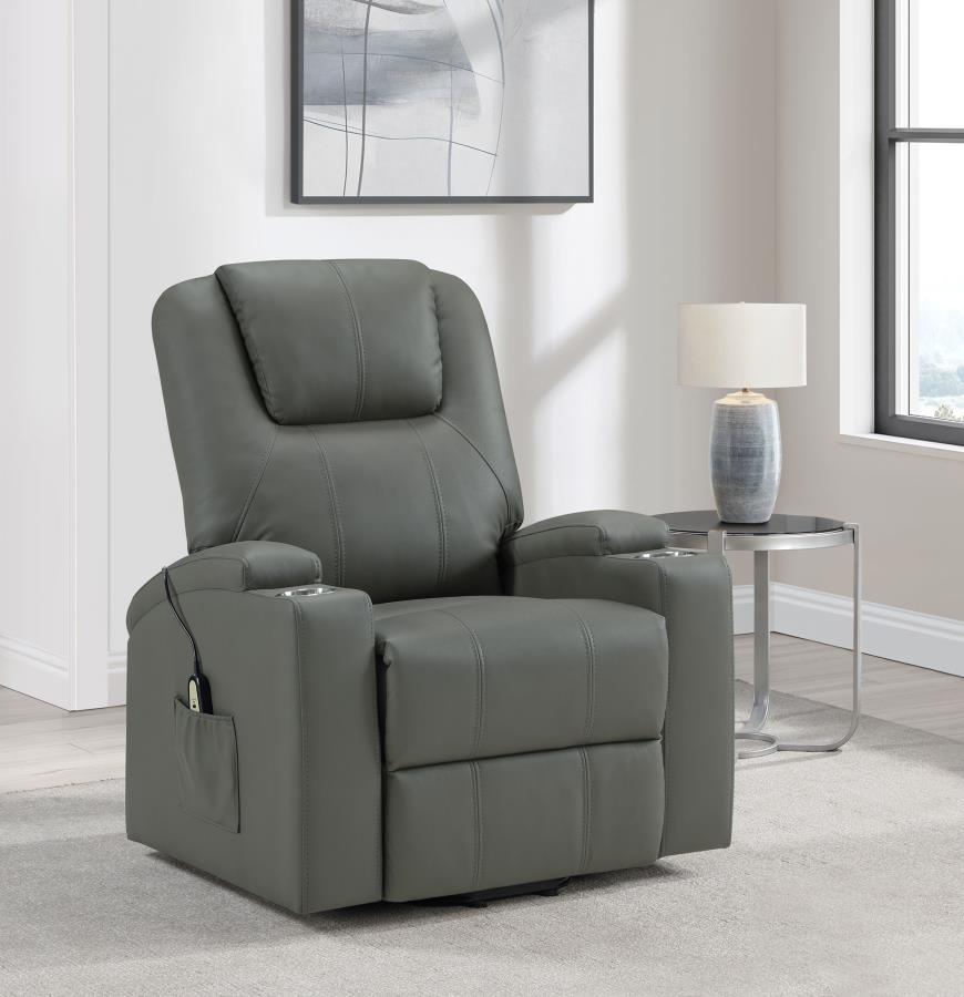Armstrong Tufted Faux Leather Power Lift Massage Recliner Grey