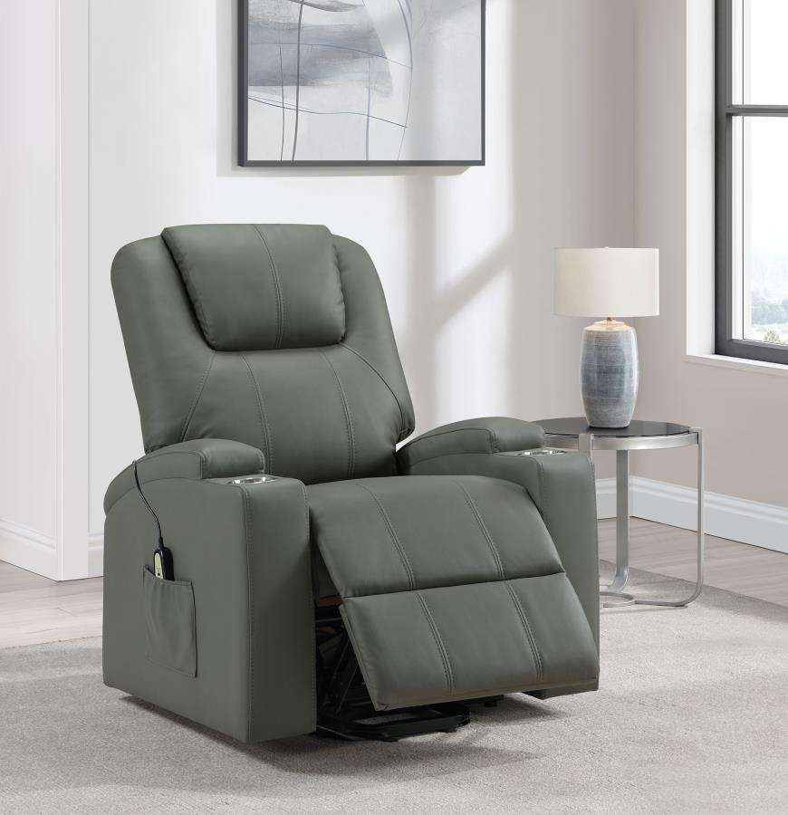 Armstrong Tufted Faux Leather Power Lift Massage Recliner Grey