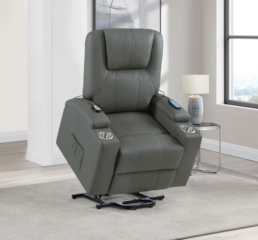 Armstrong Tufted Faux Leather Power Lift Massage Recliner Grey