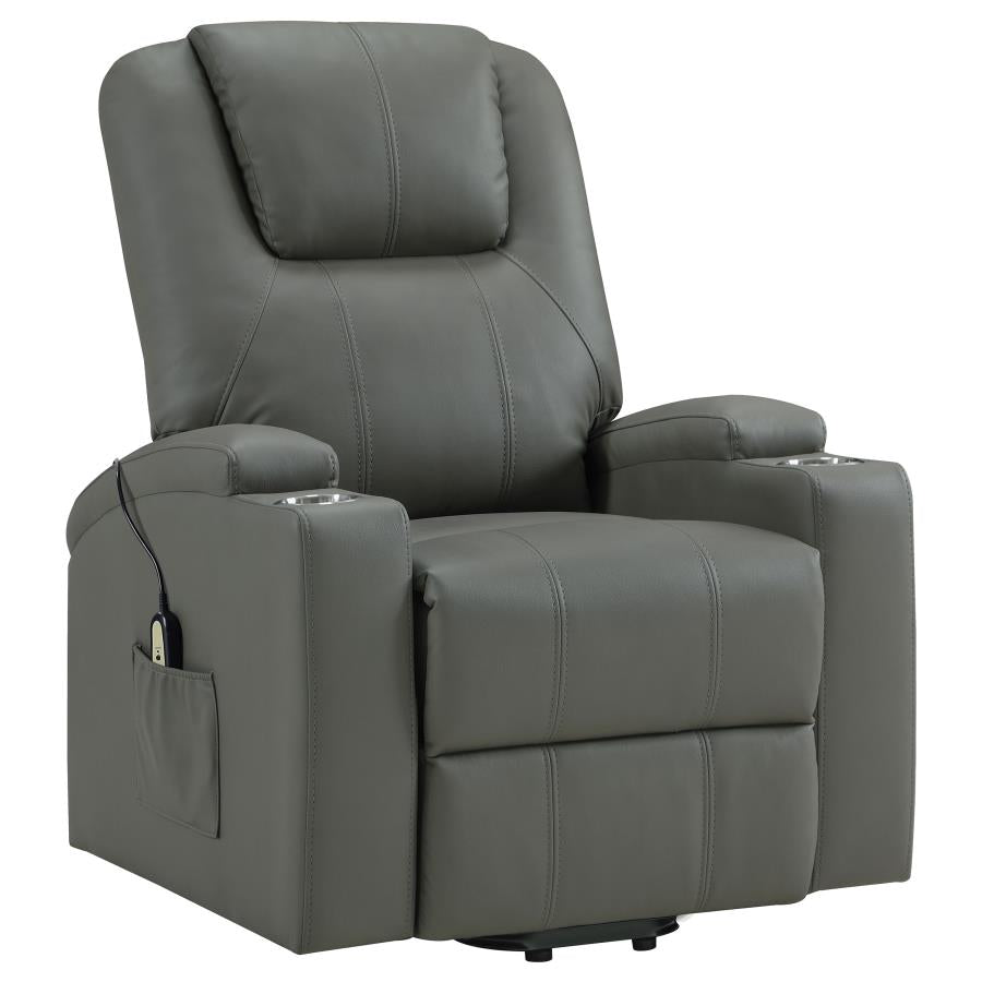 Armstrong Tufted Faux Leather Power Lift Massage Recliner Grey