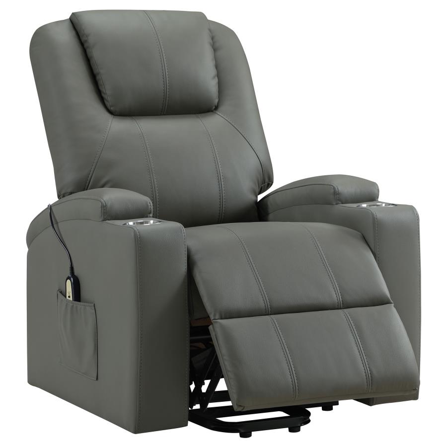 Armstrong Channel-Stitched Faux Leather Power Lift Massage Recliner Grey
