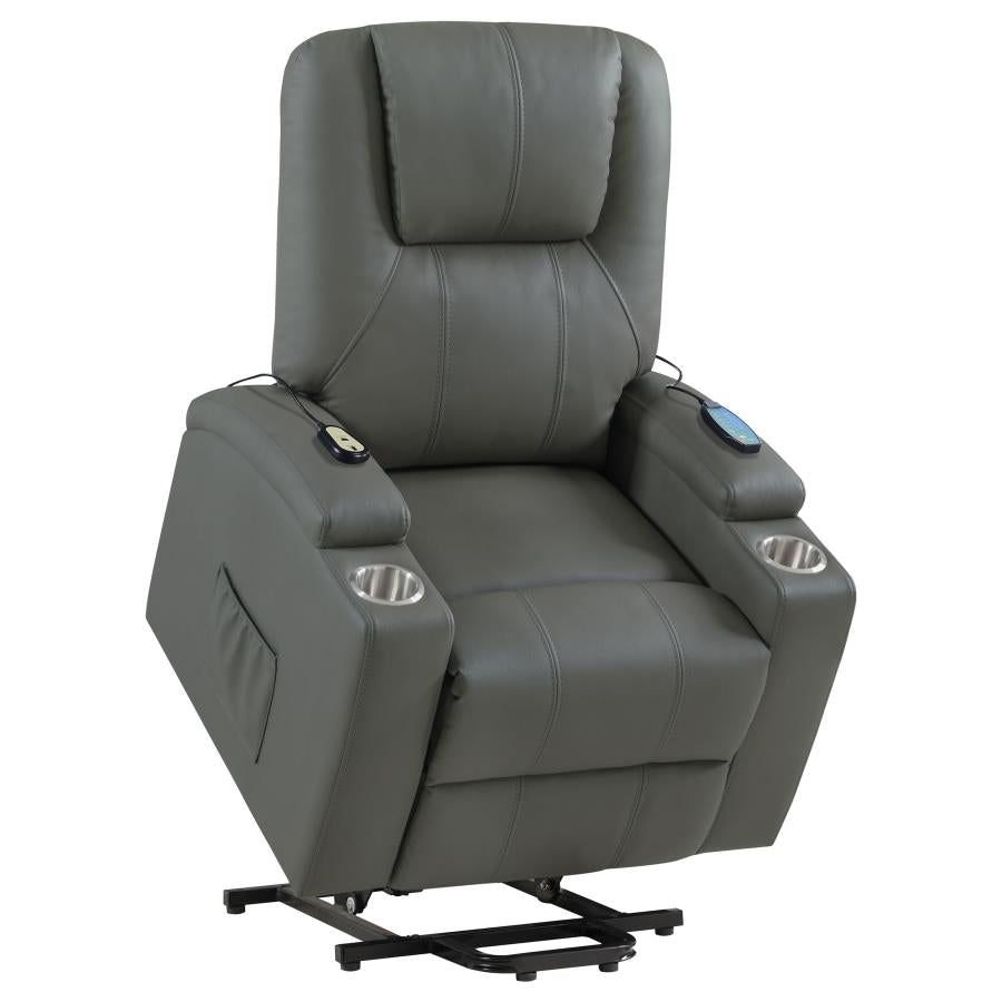 Armstrong Tufted Faux Leather Power Lift Massage Recliner Grey
