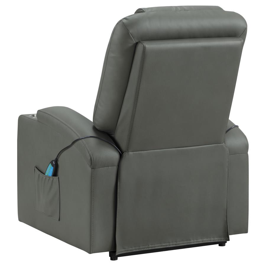 Armstrong Channeled Faux Leather Power Lift Massage Recliner Grey