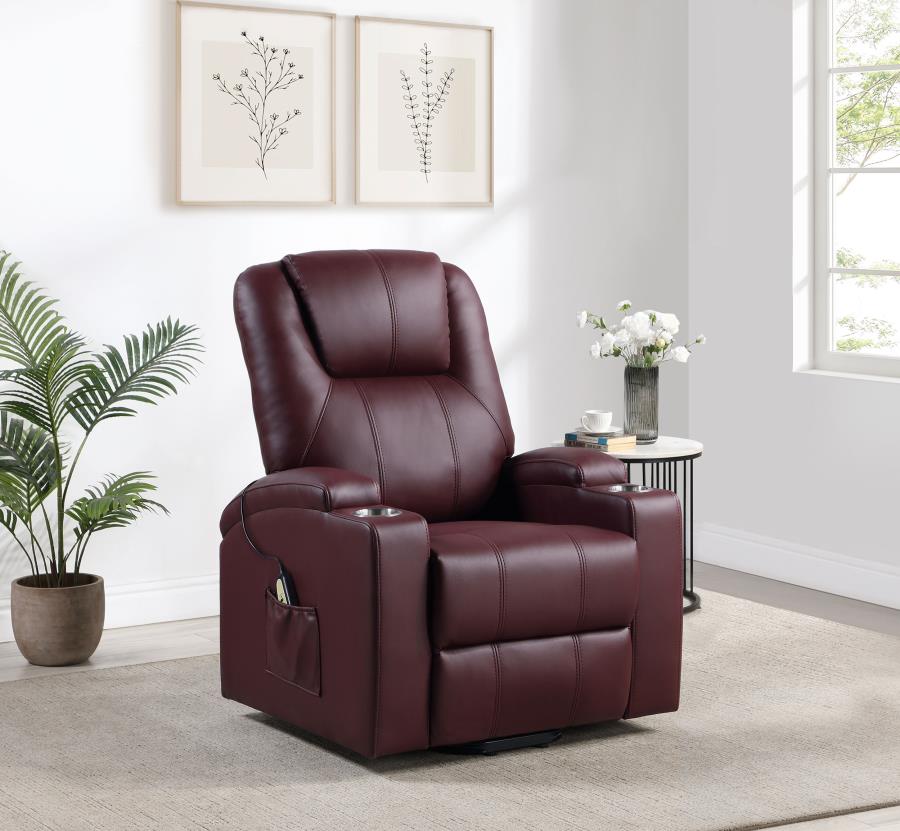 Armstrong Faux Leather Power Lift Massage Recliner Wine