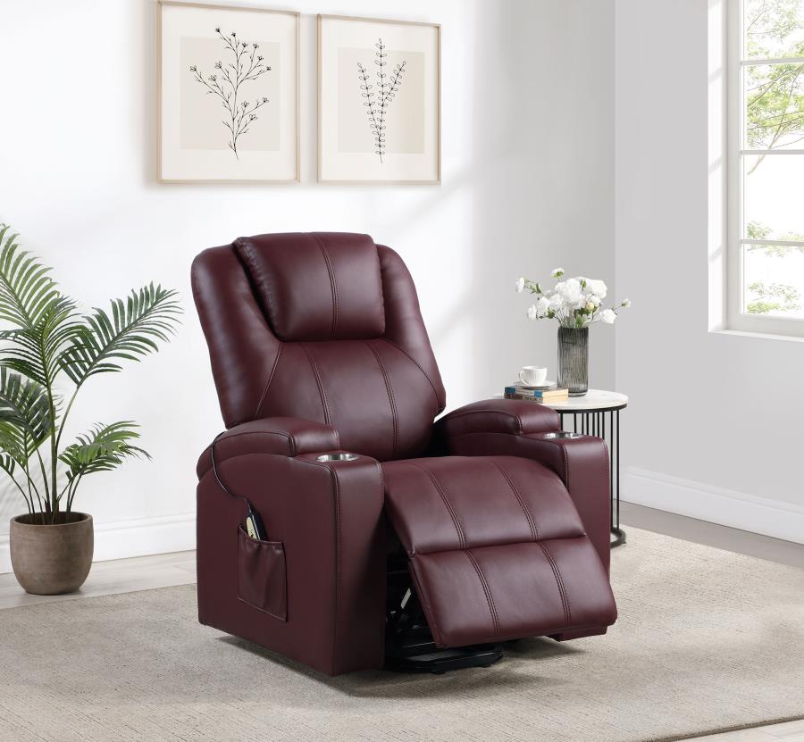 Armstrong Tufted Faux Leather Power Lift Massage Recliner Wine