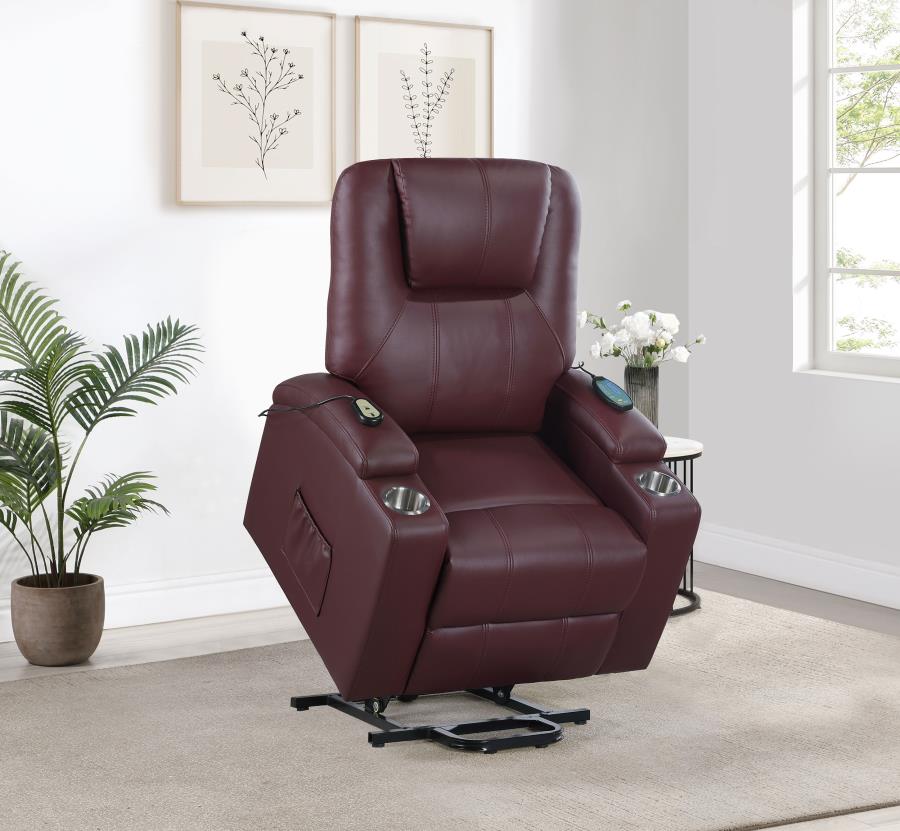 Armstrong Tufted Faux Leather Power Lift Massage Recliner Wine