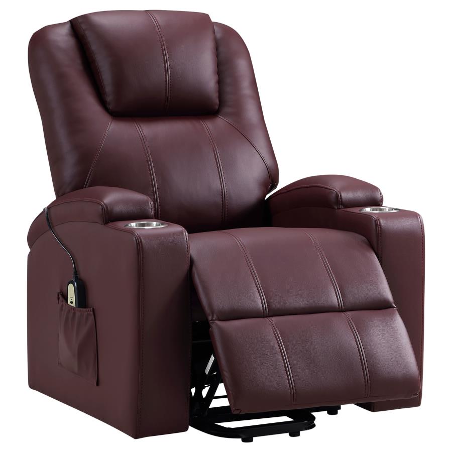 Armstrong Channeled Faux Leather Power Lift Massage Recliner Wine