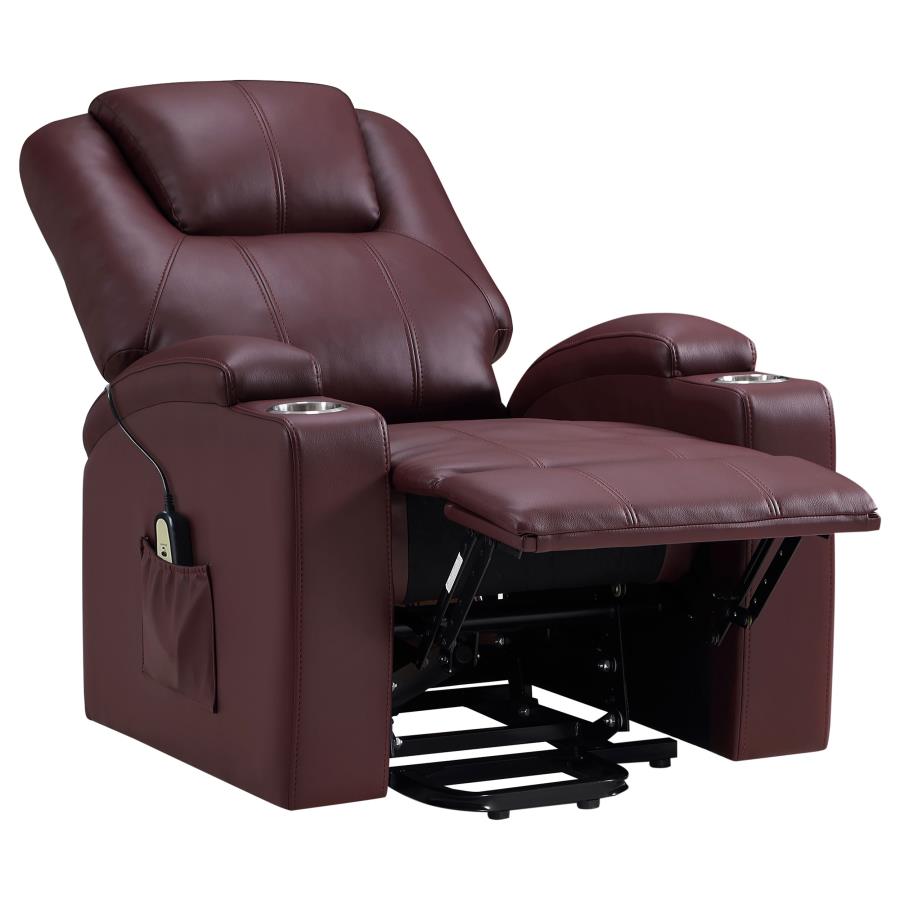 Armstrong Tufted Faux Leather Power Lift Massage Recliner Wine