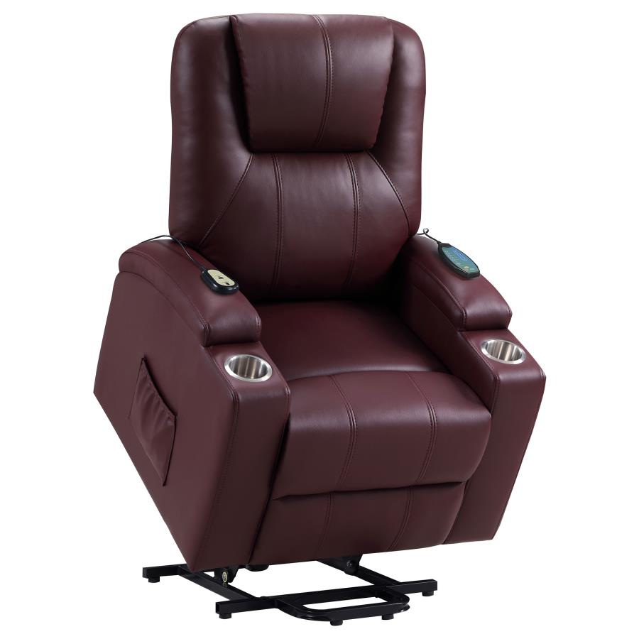 Armstrong Tufted Faux Leather Power Lift Massage Recliner Wine