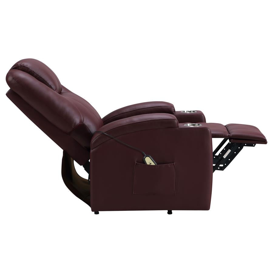Armstrong Channel-Stitched Faux Leather Power Lift Massage Recliner Wine