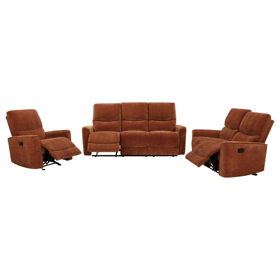 Navarro 3-piece Upholstered Reclining Sofa Set Burnt Orange