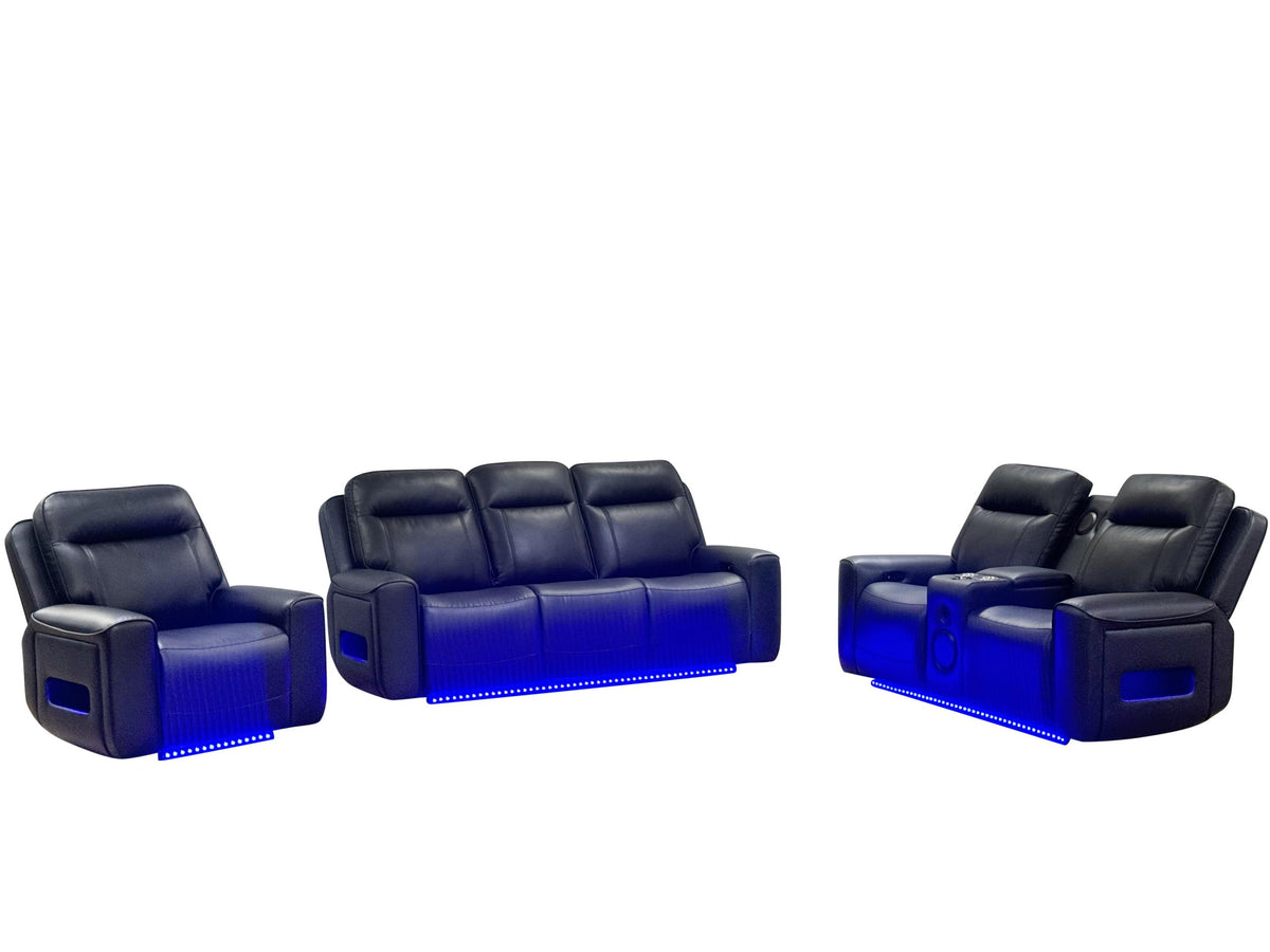 Rojas 2-Piece Dual Power Reclining Sofa Set with Bluetooth Black