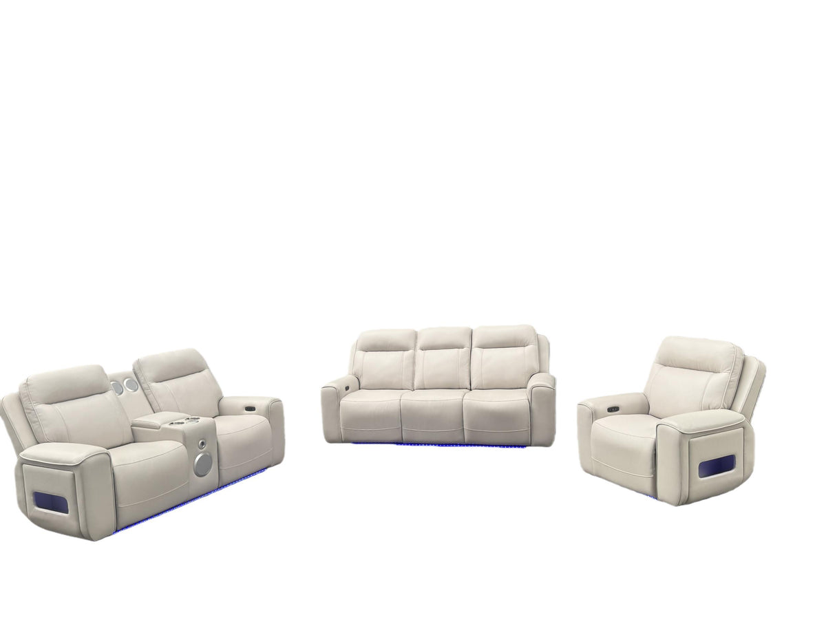 Rojas Dual Power Reclining Loveseat with Bluetooth Speakers Greige