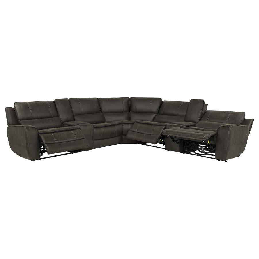 Marcell 7-Piece L-Shaped Power Reclining Sectional with Dual Consoles Grey