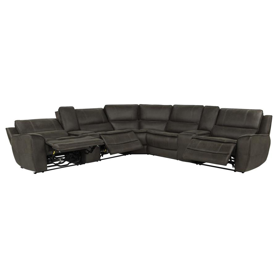 Marcell 7-Piece L-Shaped Power Reclining Sectional with Dual Consoles Grey