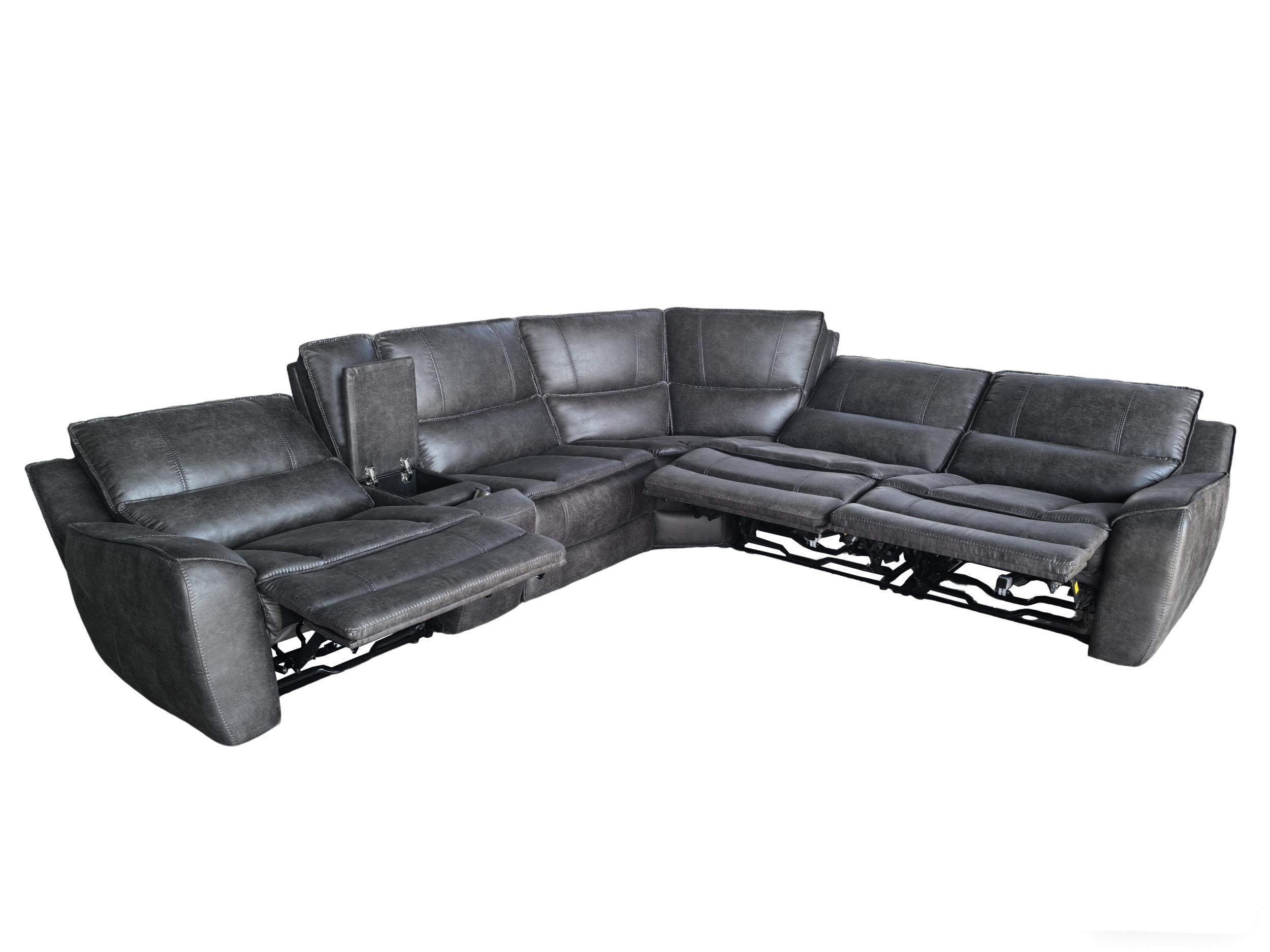 Marcell 6-Piece L-Shaped Power Reclining Sectional with Console Grey