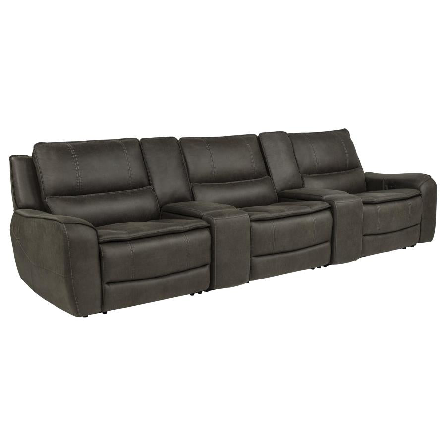 Marcell 5-Piece 3-Seat Power Home Theater Seating with Dual Consoles Grey