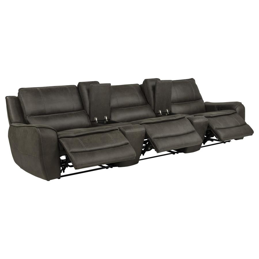 Marcell 5-Piece 3-Seat Power Home Theater Seating with Dual Consoles Grey