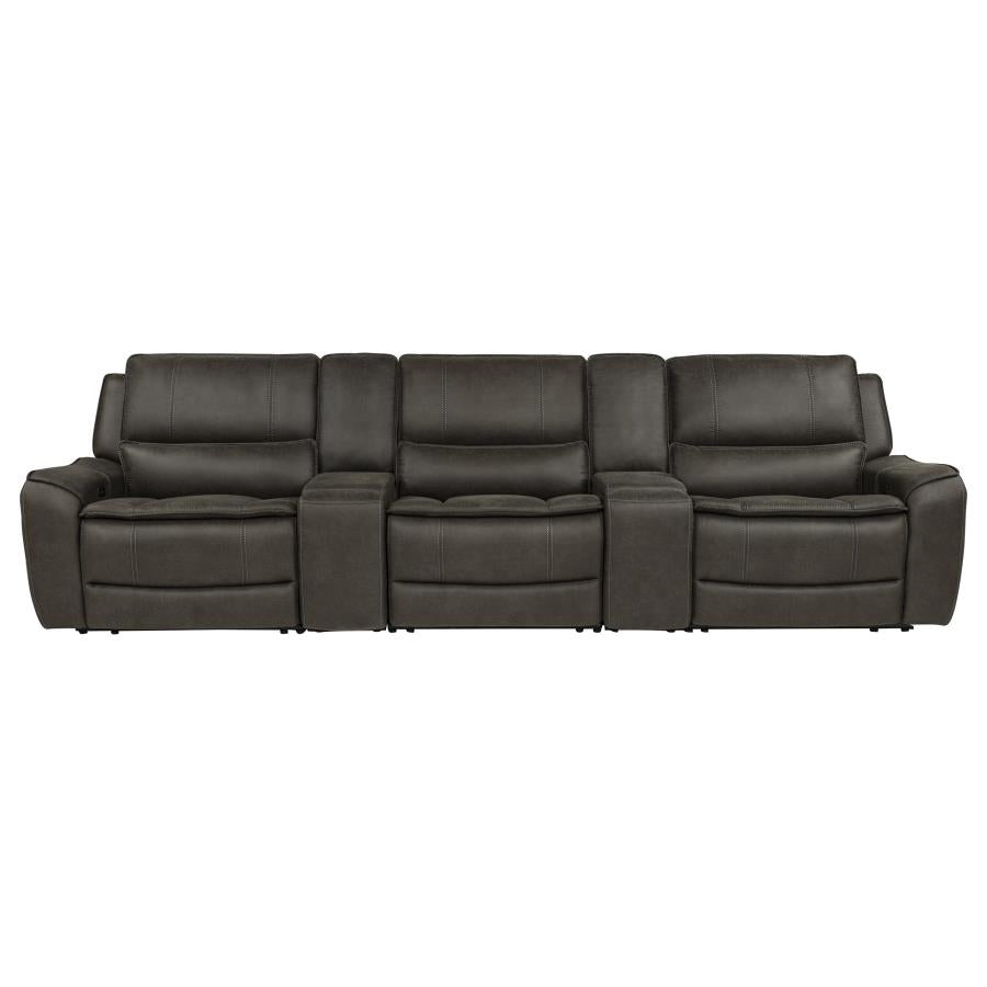 Marcell 5-Piece 3-Seat Power Home Theater Seating with Dual Consoles Grey