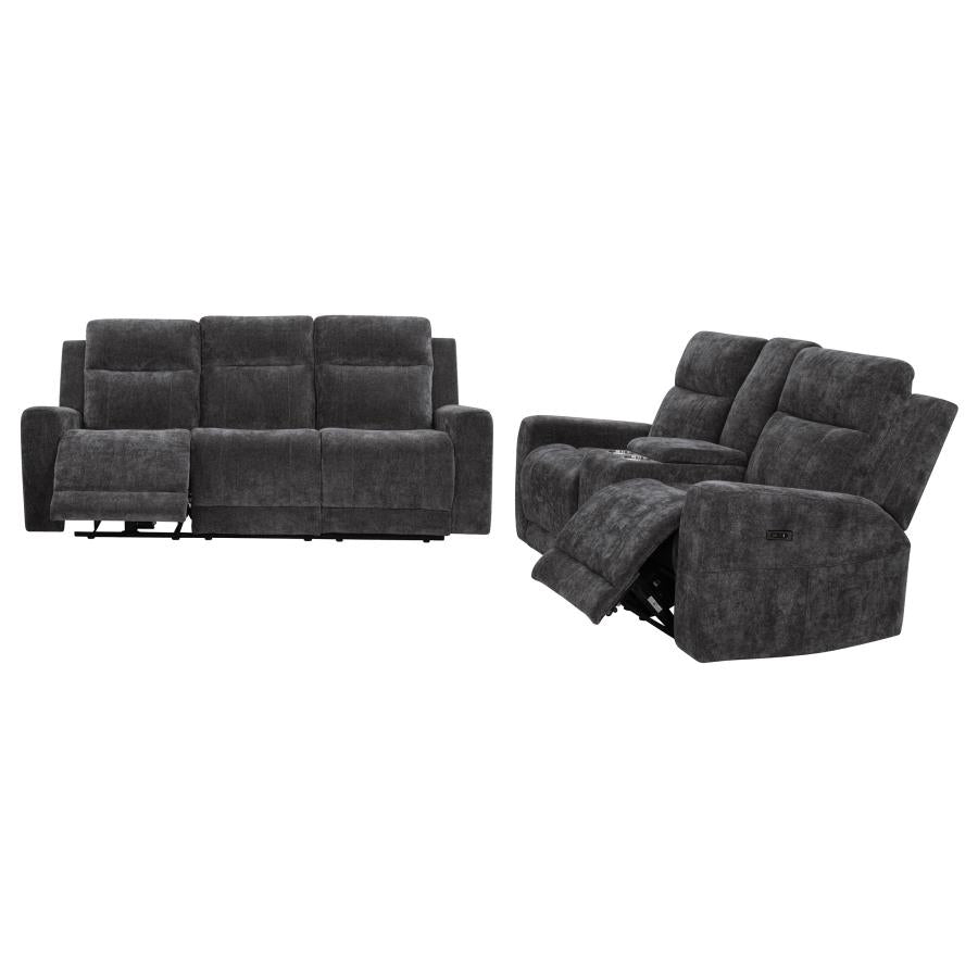 Kennett 2-piece Chenille Power Reclining Sofa Set Dark Grey