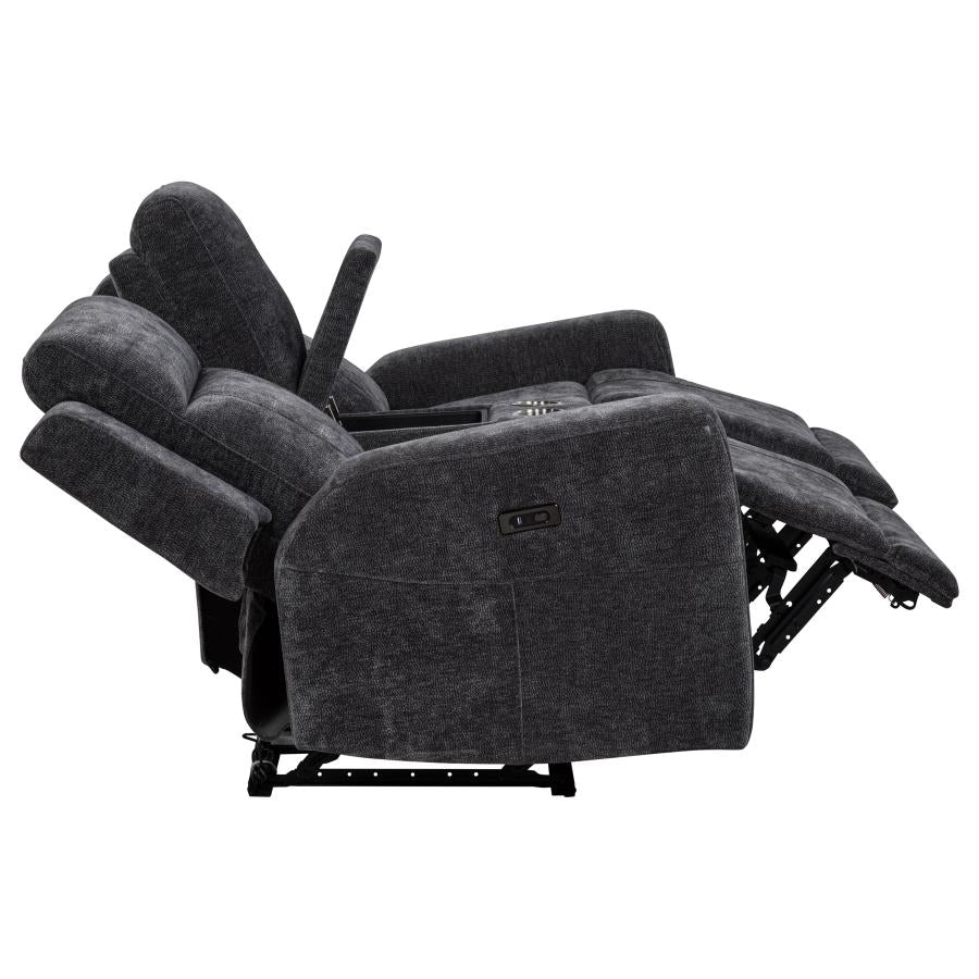 Kennett Chenille Upholstered Power Reclining Loveseat Dark Grey