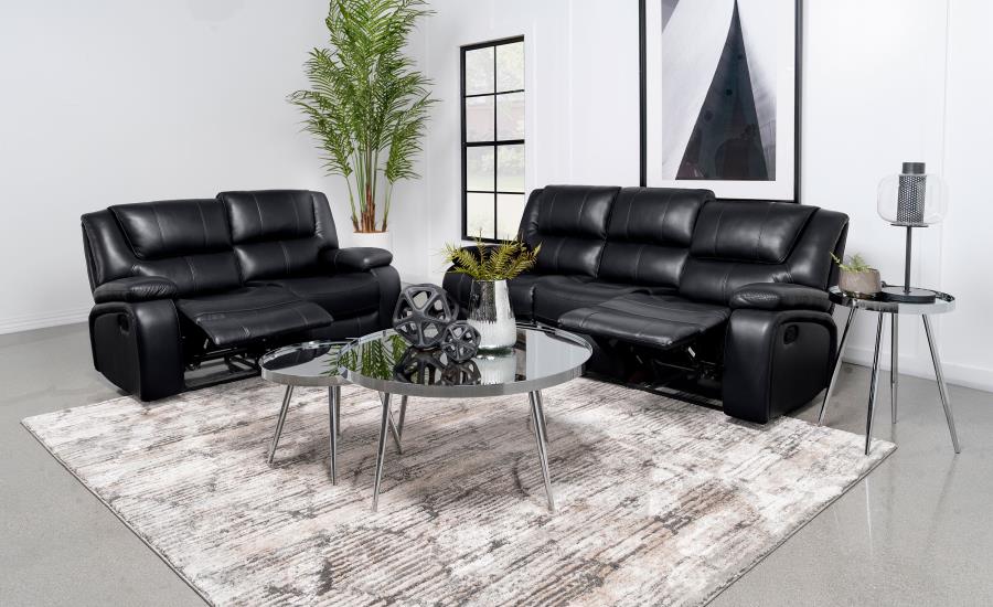 Camila 2-piece Upholstered Reclining Sofa Set Black