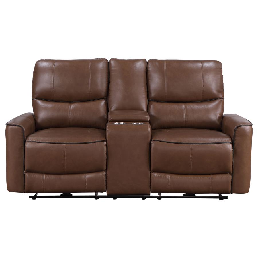 Greenfield Upholstered Power Reclining Loveseat Saddle Brown