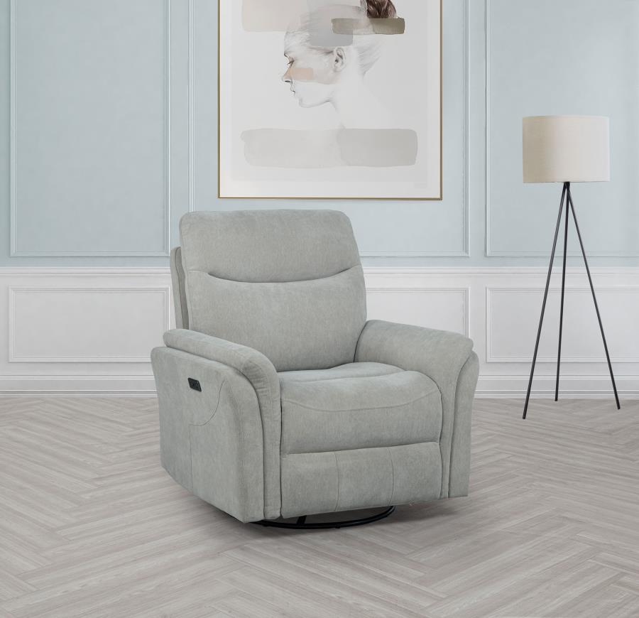 Adler Upholstered Power Swivel Glider Recliner Greige