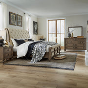 Americana Farmhouse King Sleigh Bed, Dresser & Mirror, Nightstand