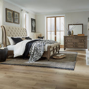Americana Farmhouse Queen Sleigh Bed, Dresser & Mirror