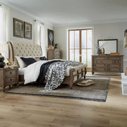 Americana Farmhouse Queen Sleigh Bed, Dresser & Mirror, Chest, Nightstand
