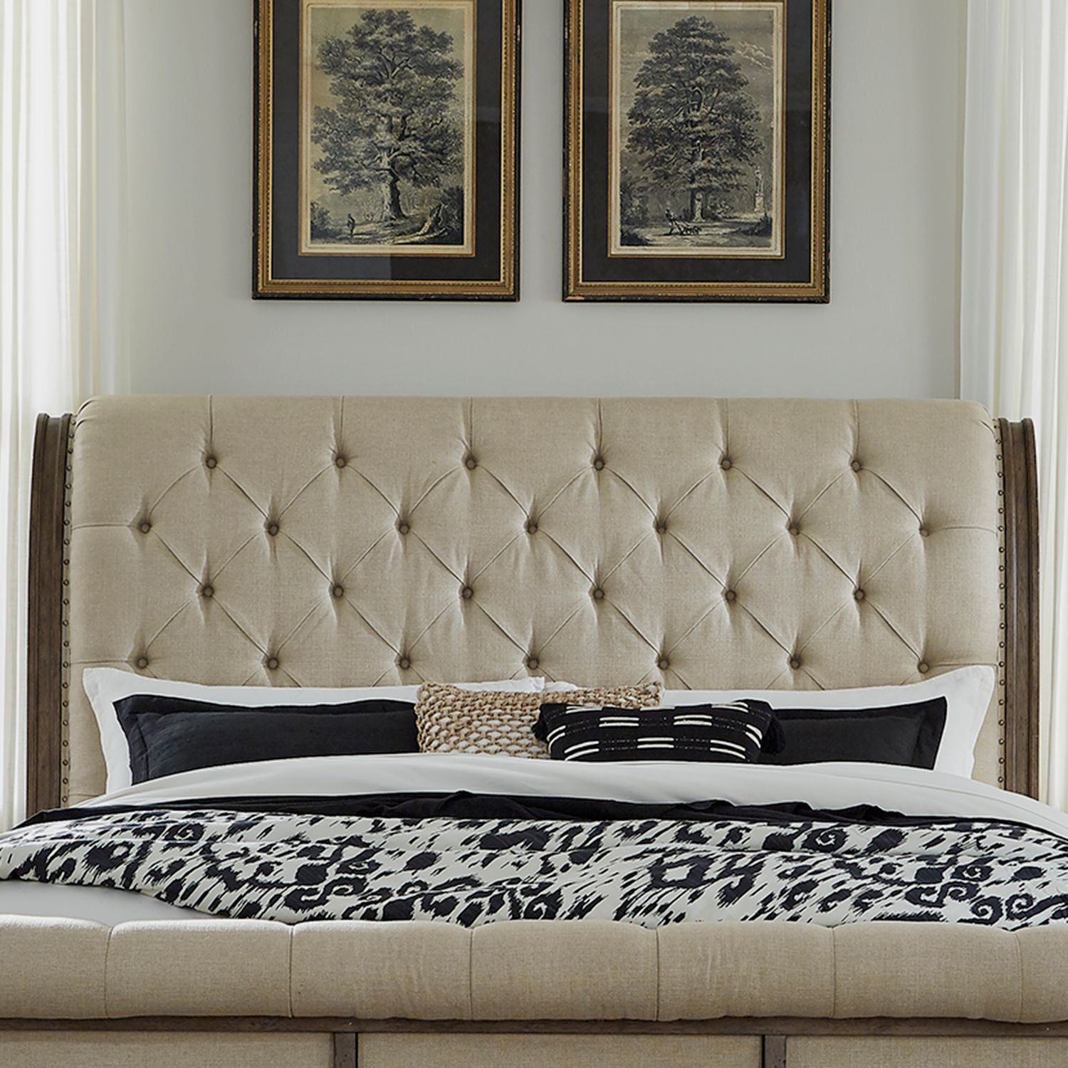 Americana Farmhouse Queen Upholstery Sleigh Headboard