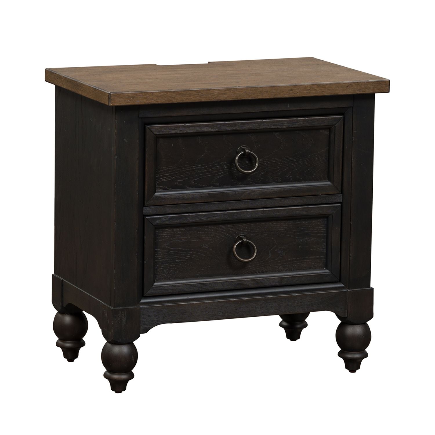 Americana Farmhouse 2 Drawer Nightstand with Charging Station - Black