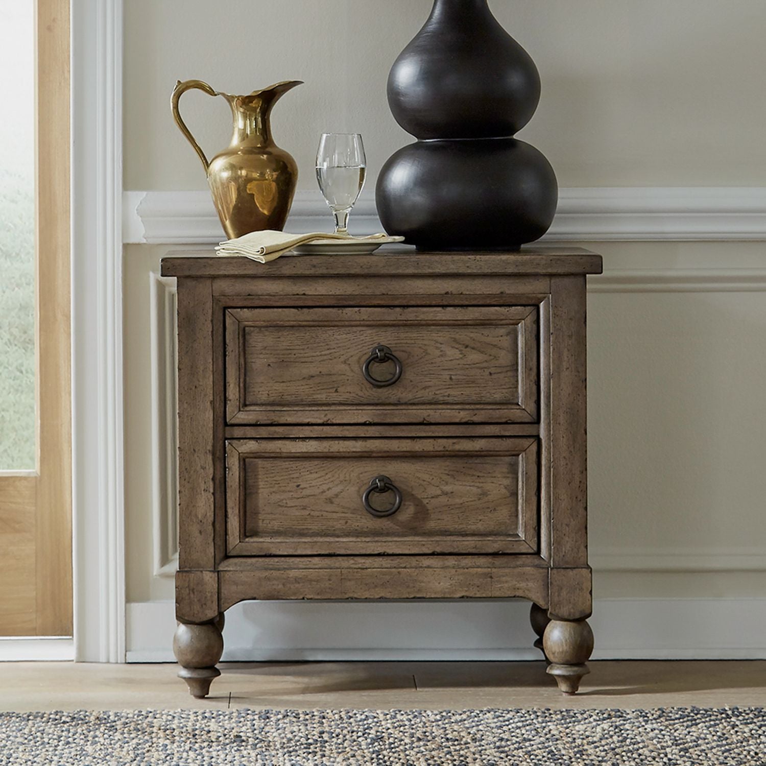 Americana Farmhouse 2 Drawer Nightstand with Charging Station
