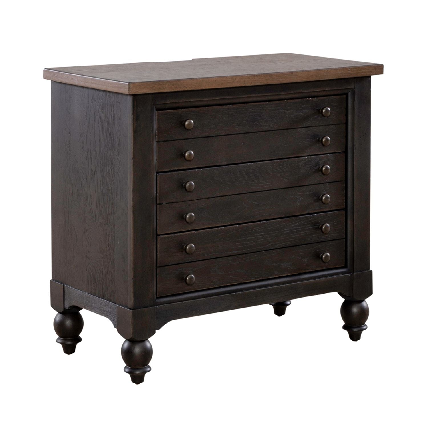 Americana Farmhouse Bedside Chest with Charging Station - Black