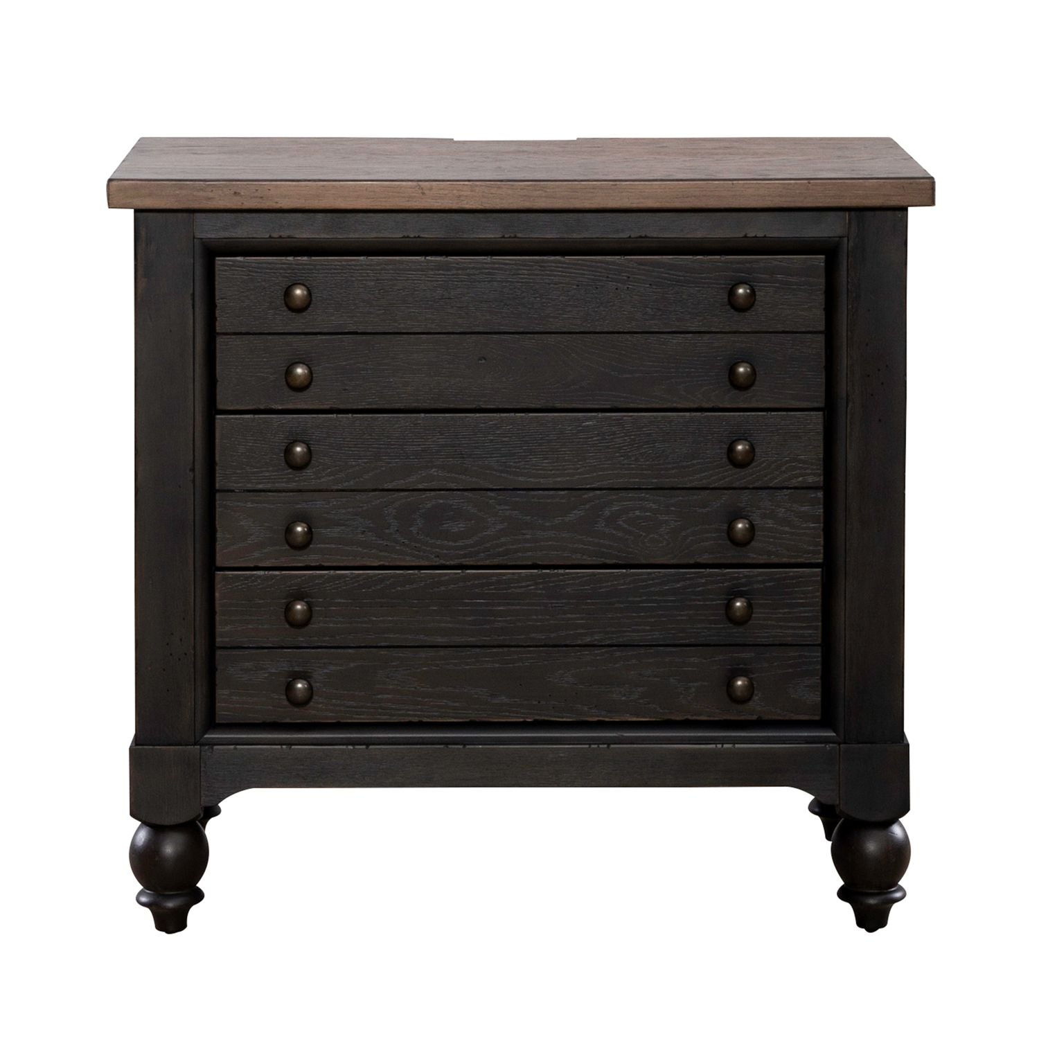 Americana Farmhouse Bedside Chest with Charging Station - Black