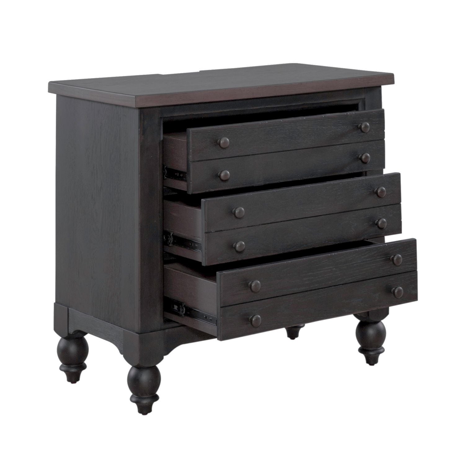 Americana Farmhouse Bedside Chest with Charging Station - Black