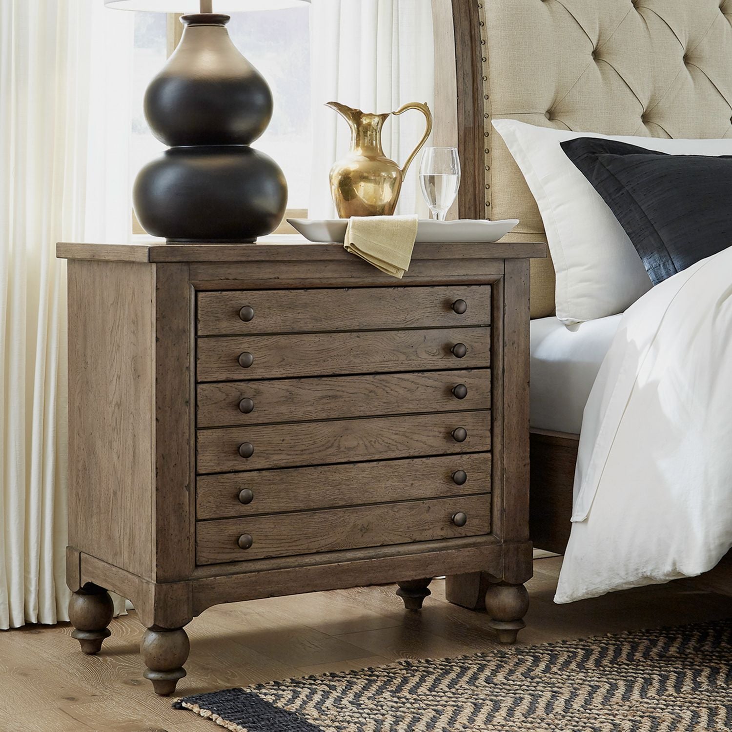 Americana Farmhouse Bedside Chest with Charging Station