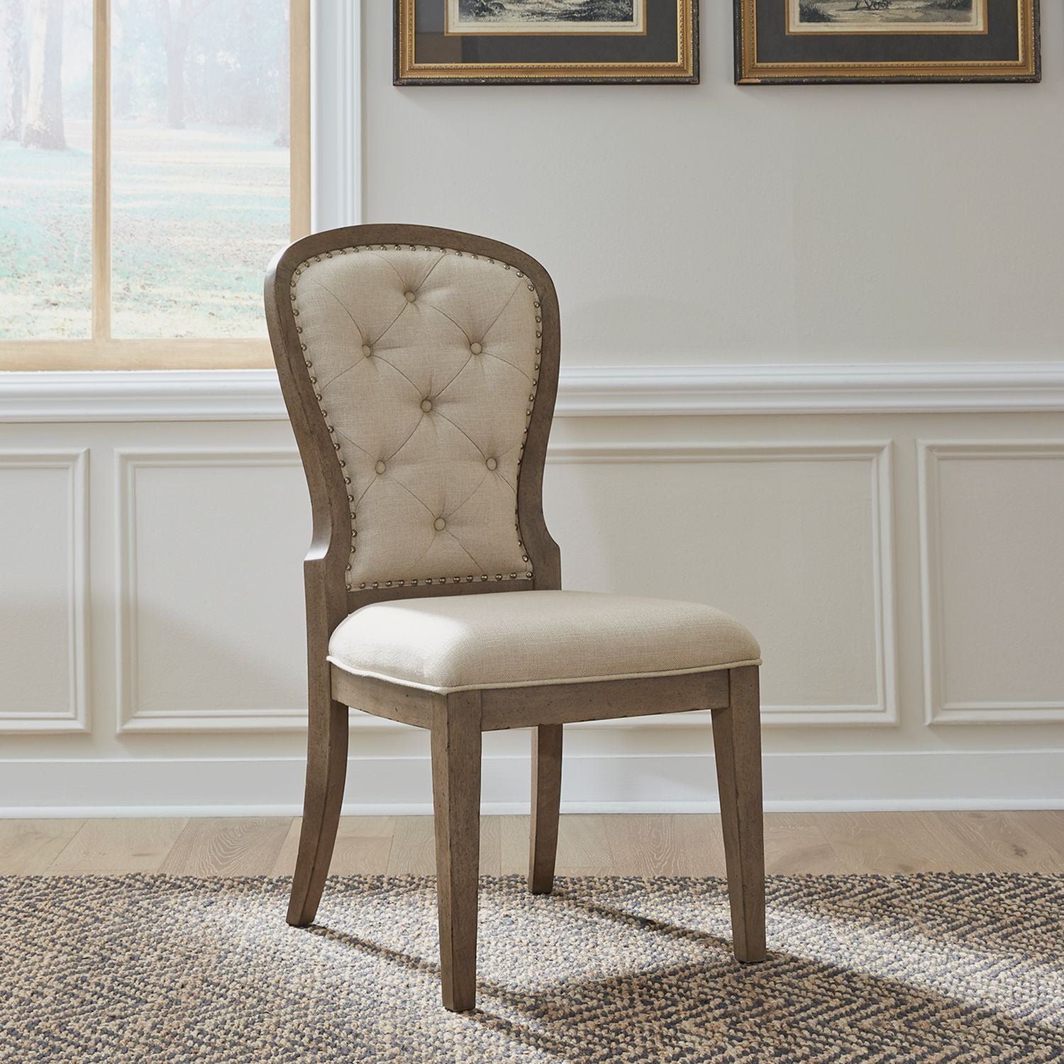 Americana Farmhouse Upholstery Tufted Back Side Chair