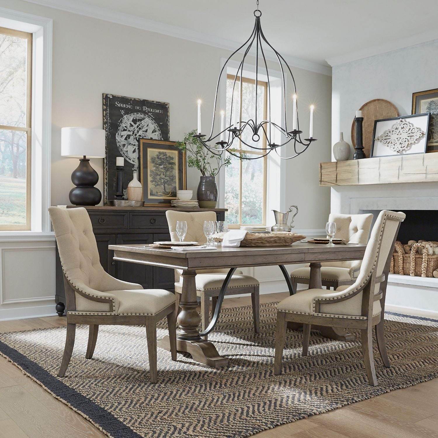 Americana Farmhouse 5 Piece Trestle Table Set