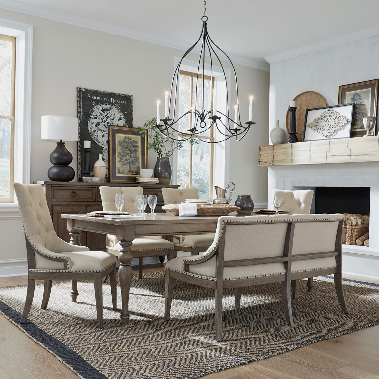 Americana Farmhouse 6 Piece Leg Table Set