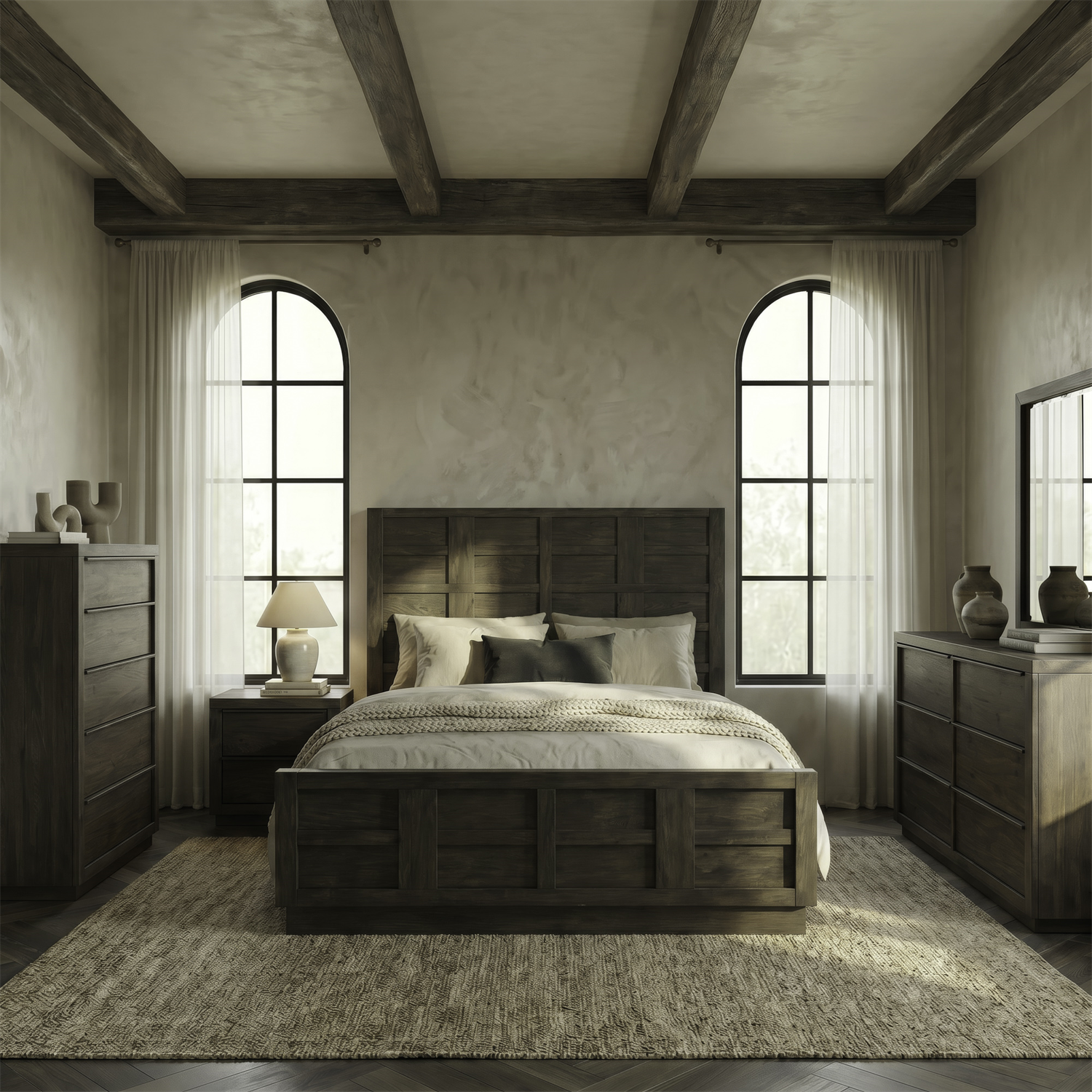 Stillwater King Panel Bed, Dresser & Mirror, Chest, Nightstand