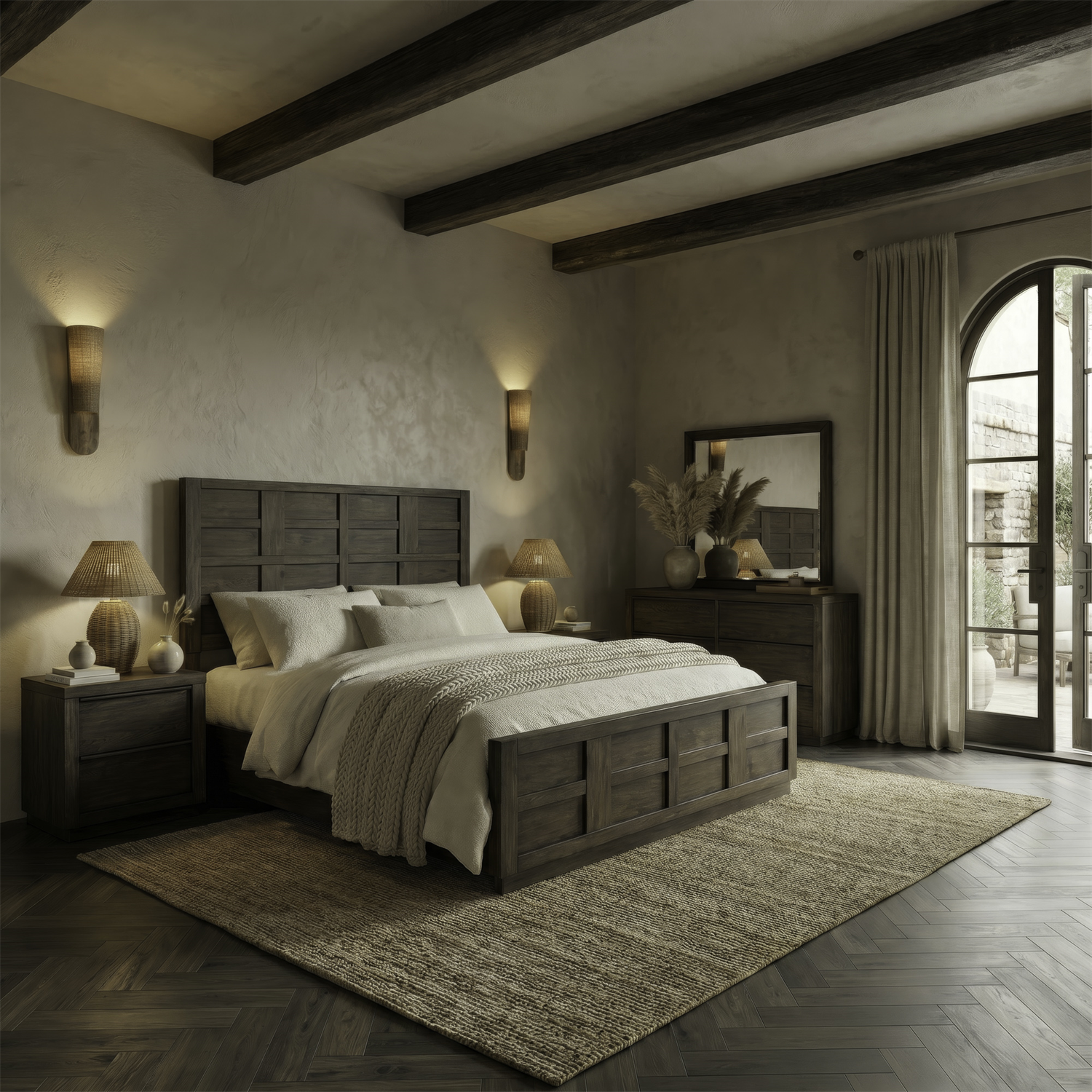 Stillwater King Panel Bed, Dresser & Mirror, Nightstand