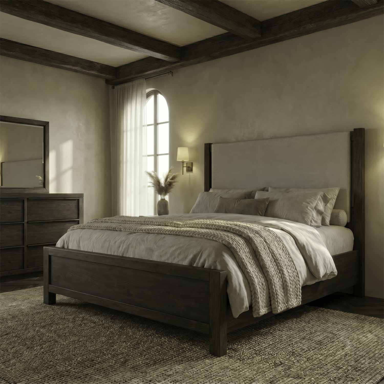 Stillwater King Upholstery Bed, Dresser & Mirror